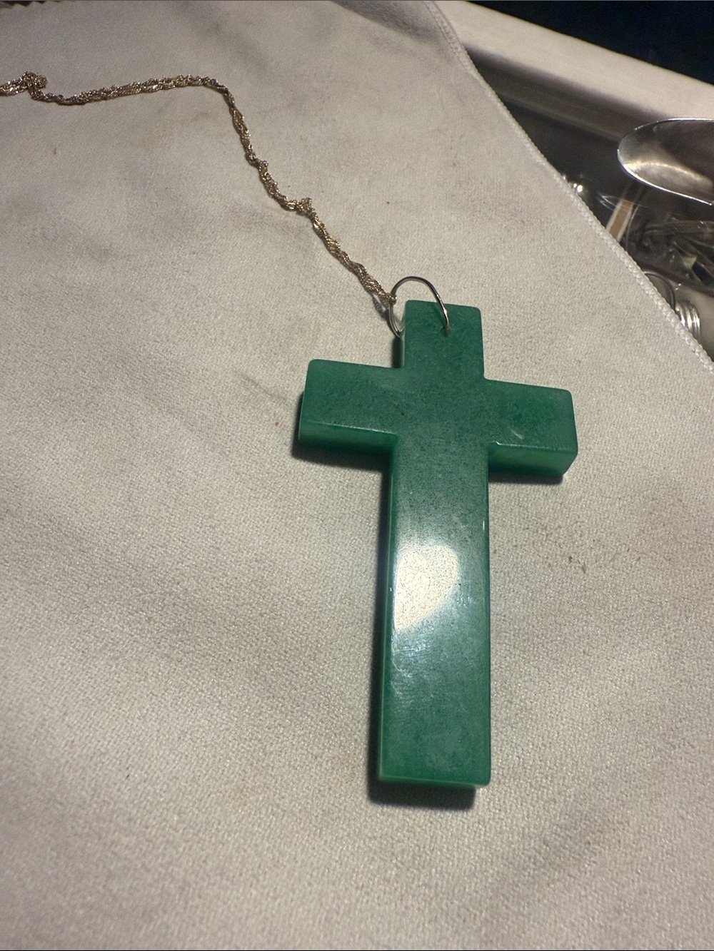 Jade Cross Pendant Necklace - Classic Home 10k 16 inches  cross is large 4 inche